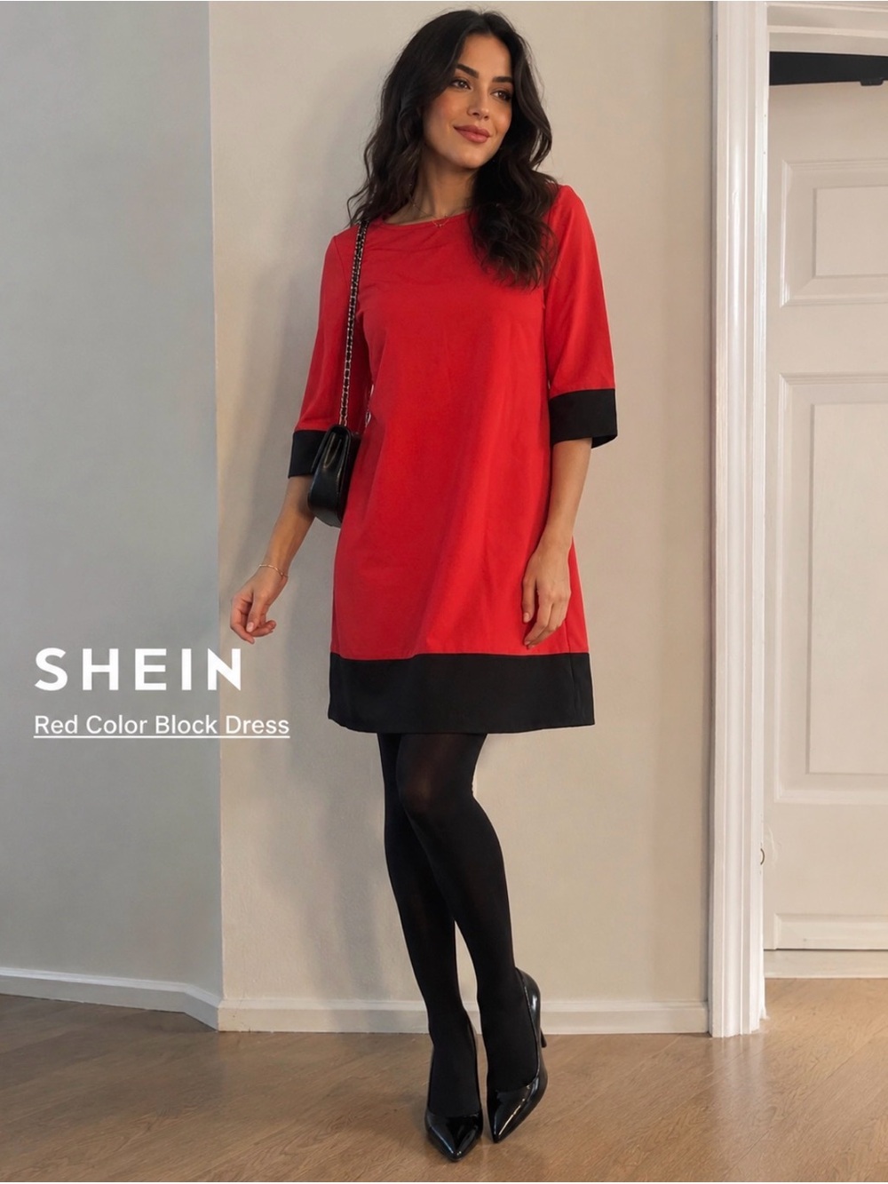 SHEIN Red Color Block Shift Dress sz S